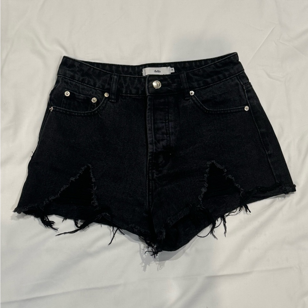 Adika Black Jean Shorts with Distressed Frayed Hem